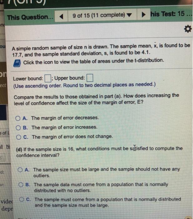 Solved A simple random sample of size n is drawn. The sample | Chegg.com