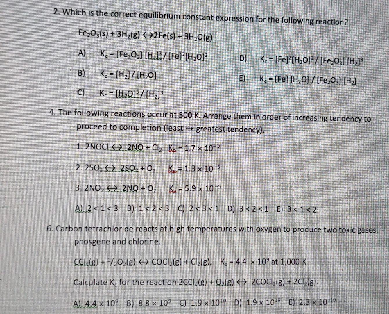 Solved 2. Which is the correct equilibrium constant | Chegg.com