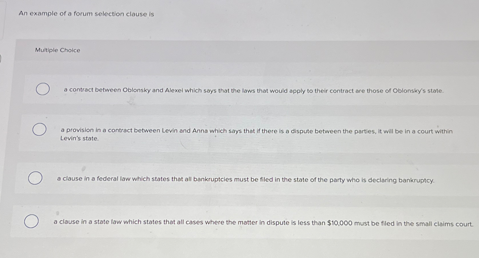 Solved An example of a forum selection clause isMultiple