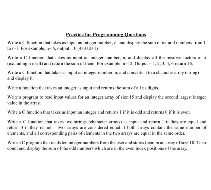 Solved Practice For Programming Questions Write A C Function | Chegg.com