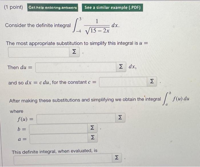Solved (1 point) Consider the definite integral \\( | Chegg.com