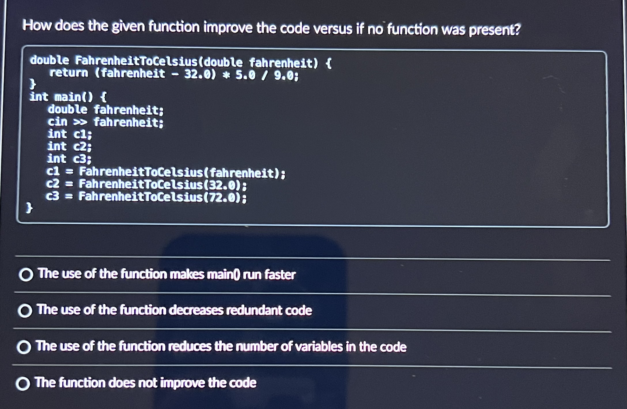 Solved How does the given function improve the code versus | Chegg.com