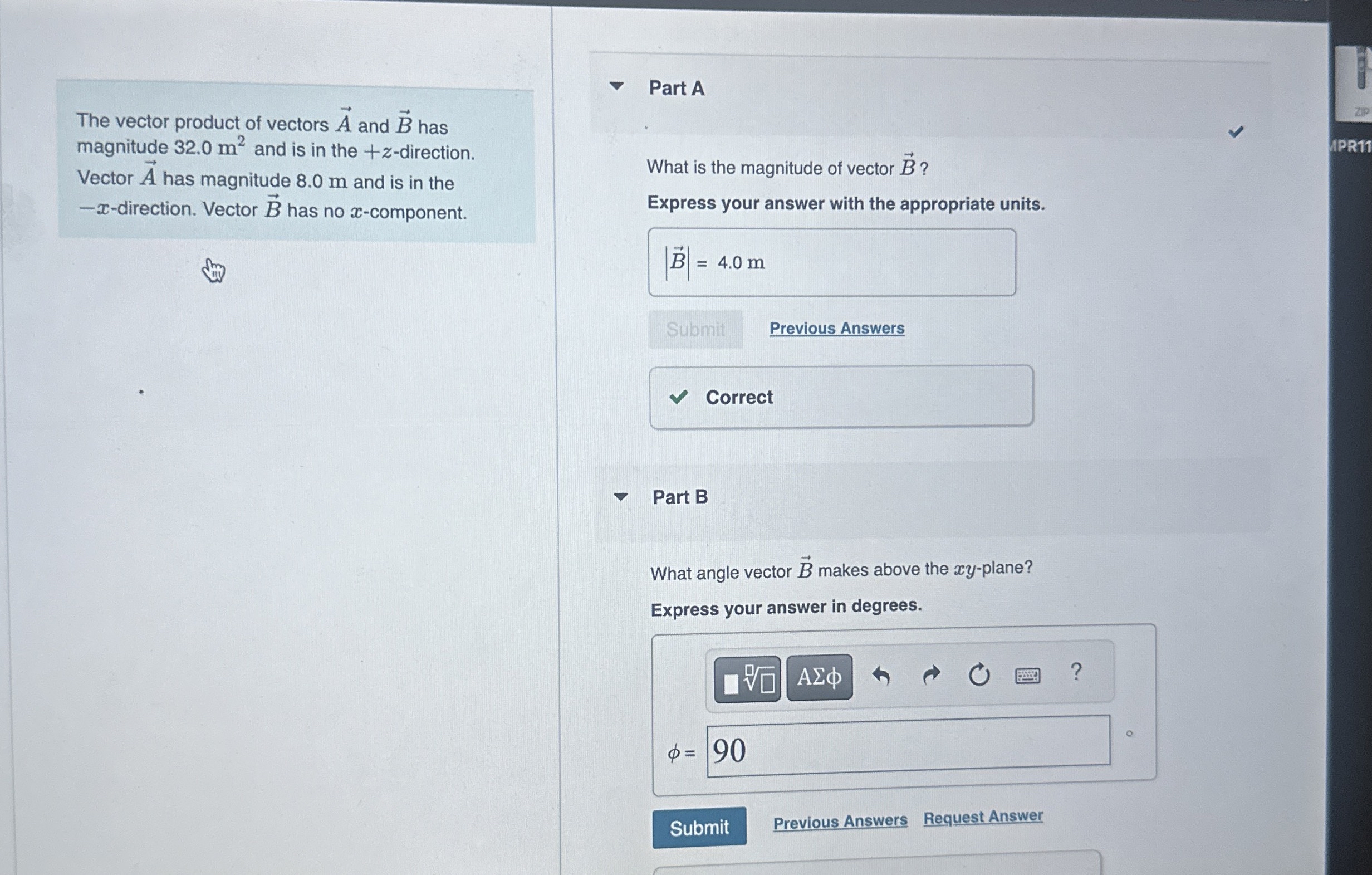 Solved The vector product of vectors vec(A) ﻿and vec(B) ﻿has | Chegg.com