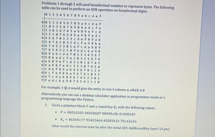 Solved Problems 1 through 5 will used hexadecimal notation | Chegg.com