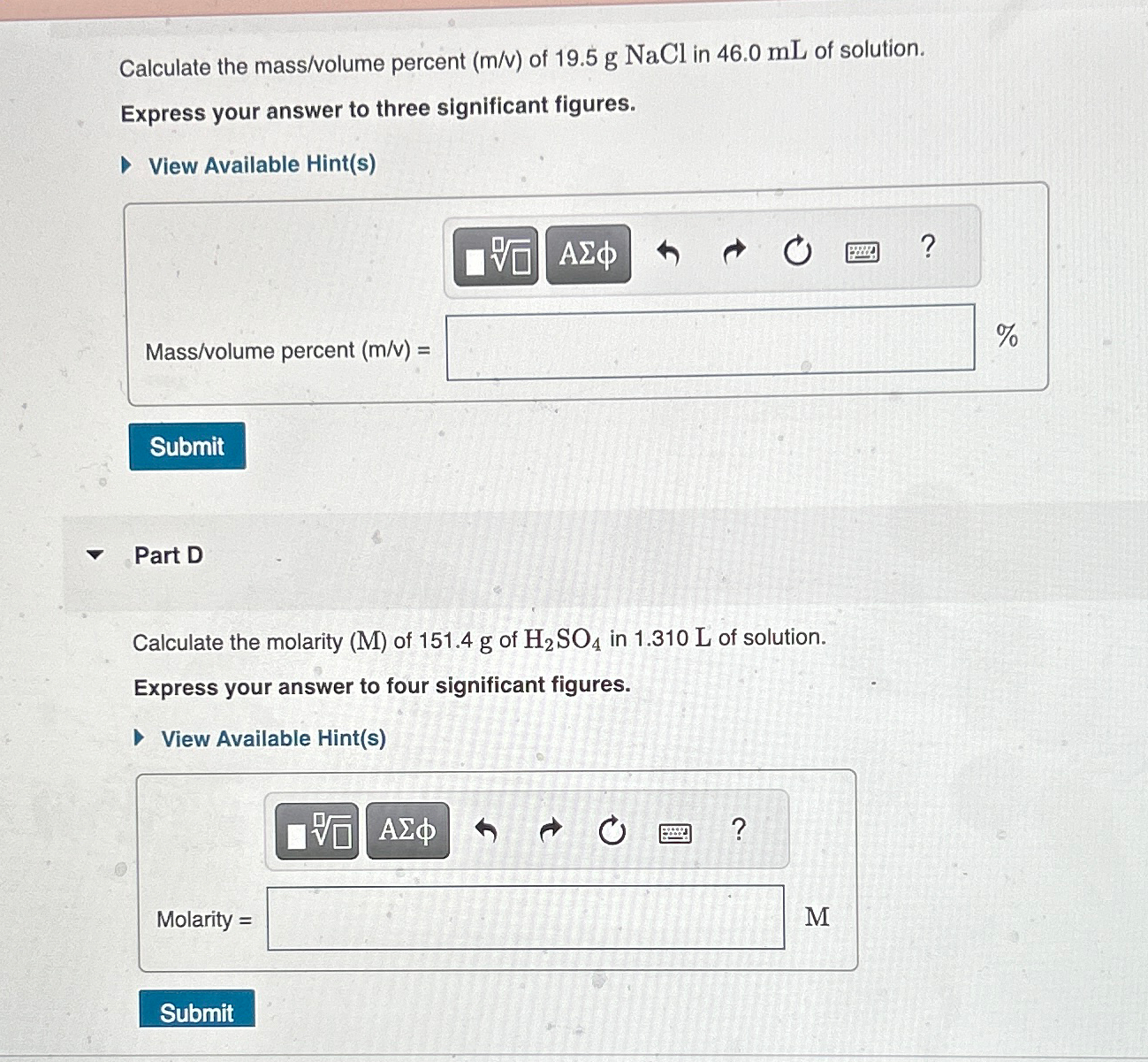 Solved Calculate The Mass Volume Percent M V ﻿of 19 5gnacl