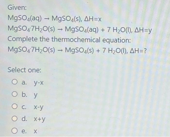 Solved MgSO4(aq)→MgSO4( | Chegg.com