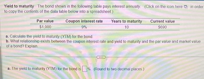 Solved Yield To Maturity The Bond Shown In The Following | Chegg.com