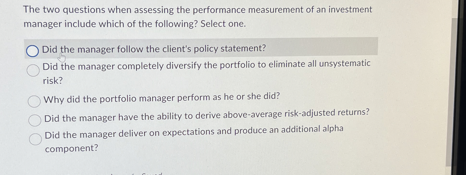Solved The two questions when assessing the performance | Chegg.com