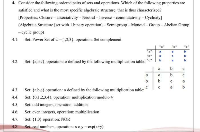 Solved 4. Consider the following ordered pairs of sets and | Chegg.com