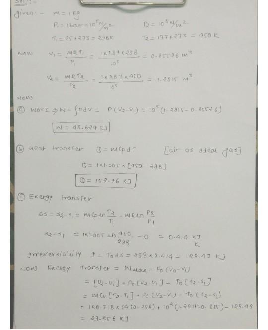 Solved 7.24 One kg of air in a piston-cylinder assembly, | Chegg.com