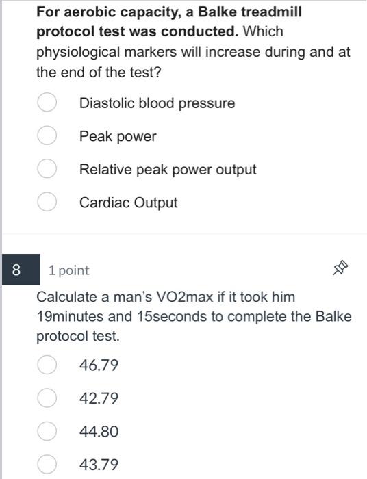 Solved For aerobic capacity, a Balke treadmill protocol test