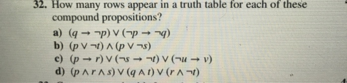 Solved 32. How many rows appear in a truth table for each of | Chegg.com