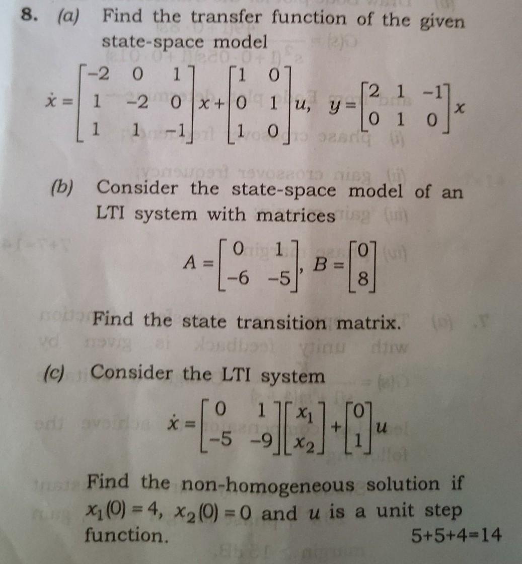 Solved 8. (a) Find the transfer function of the given | Chegg.com