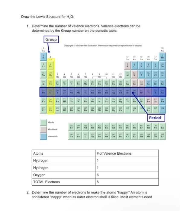 Solved Draw the Lewis Structure for H2O : 1. Determine the | Chegg.com