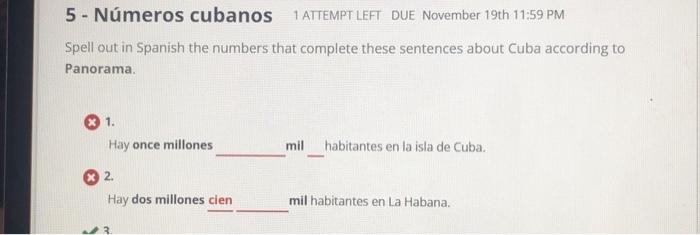 5 - Números cubanos 1 ATTEMPT LEFT DUE November 19th | Chegg.com