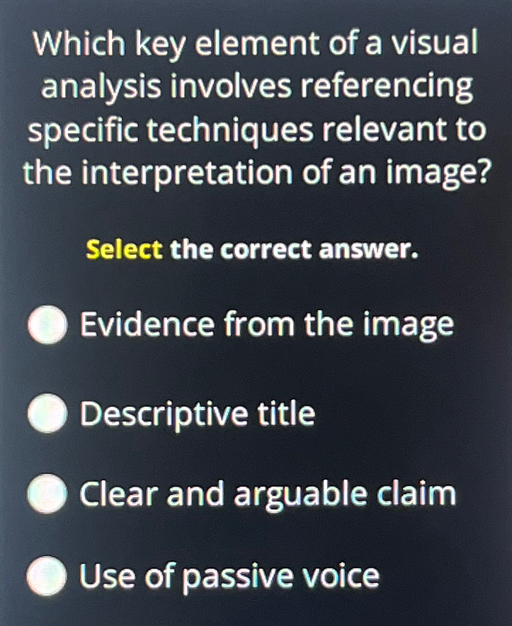 Solved Which key element of a visual analysis involves | Chegg.com