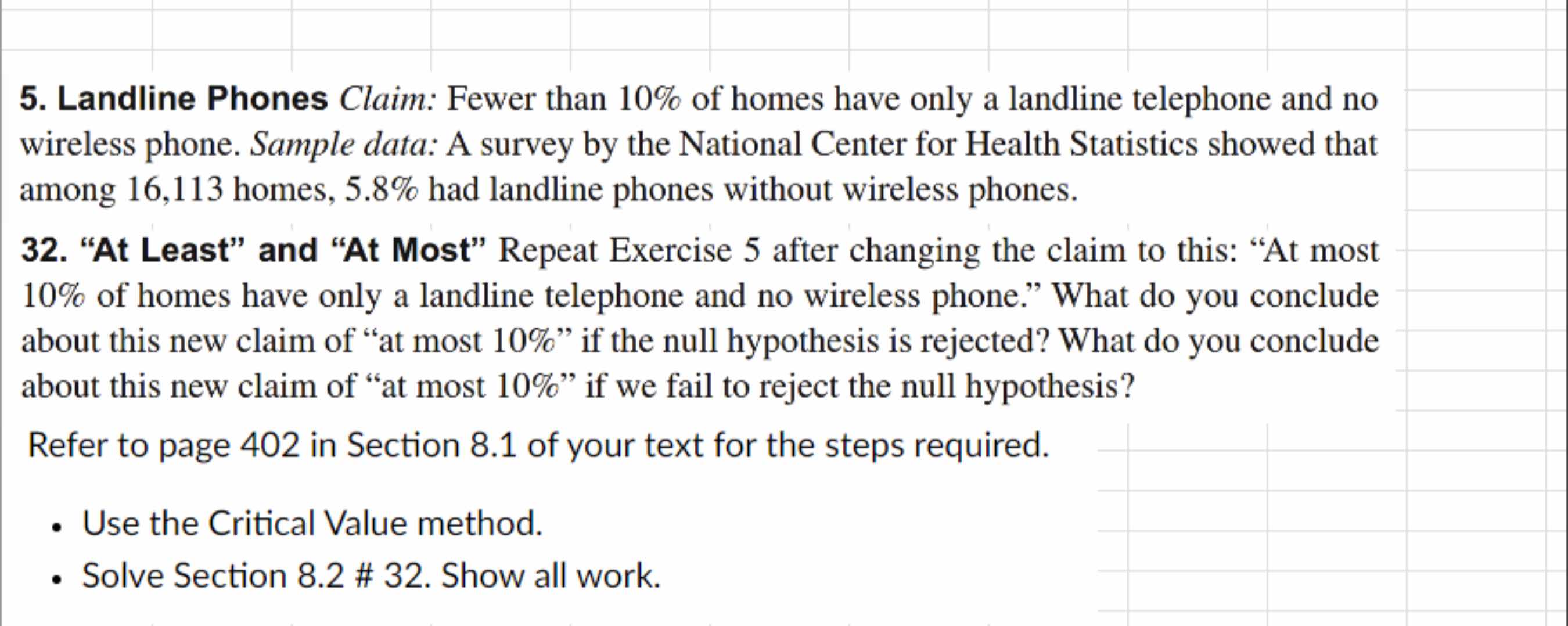 Landline Phones Claim: Fewer than 10% ﻿of homes have | Chegg.com