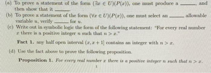 Solved (a) To prove a statement of the form (∃x∈U)(P(x)), | Chegg.com