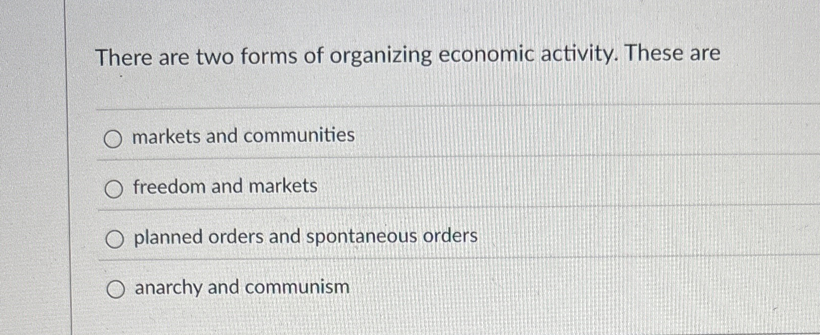 Solved There are two forms of organizing economic activity. | Chegg.com