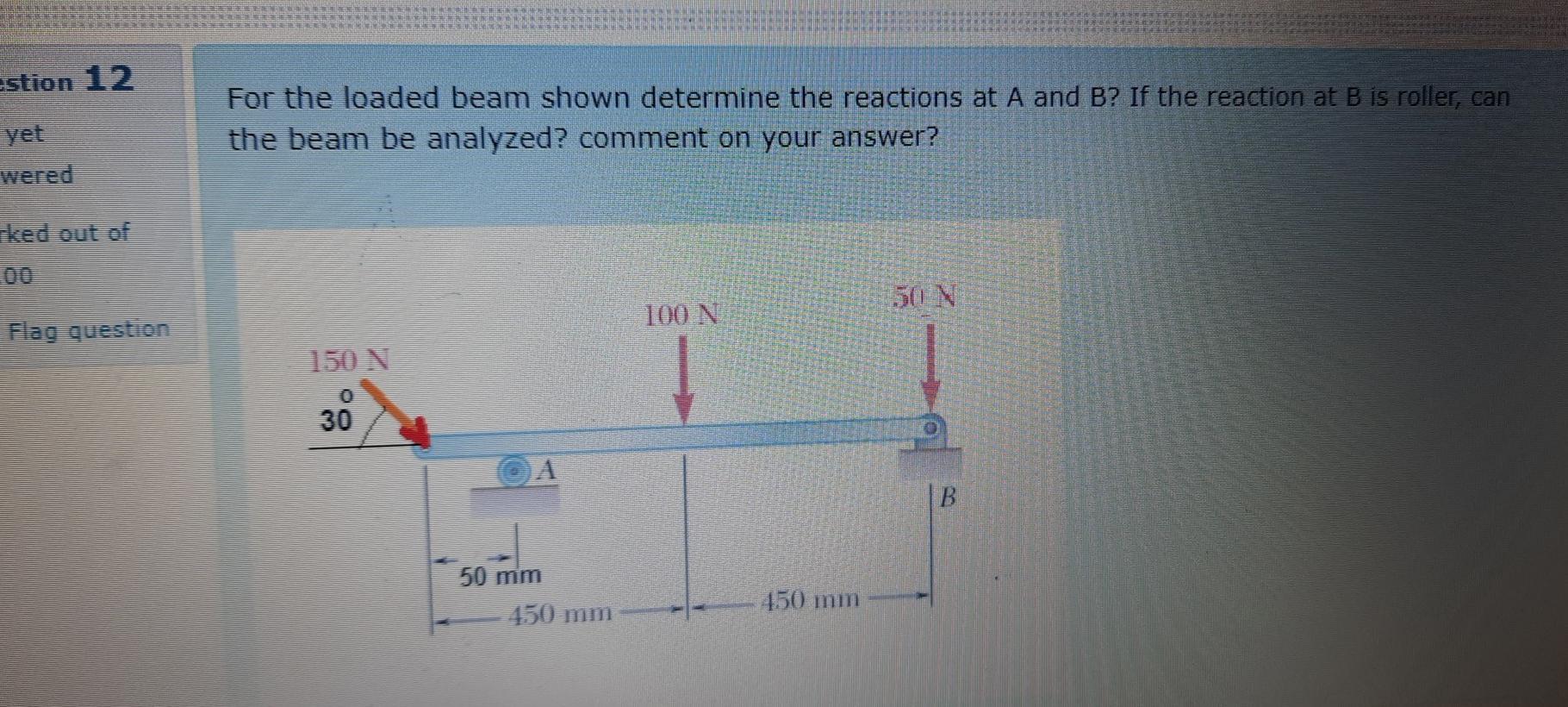 Solved LE estion 12 For the loaded beam shown determine the | Chegg.com