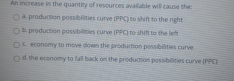 Solved An increase in the quantity of resources available | Chegg.com