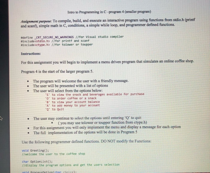 Solved Intro to Programming in C-program 4 (smaller program) | Chegg.com