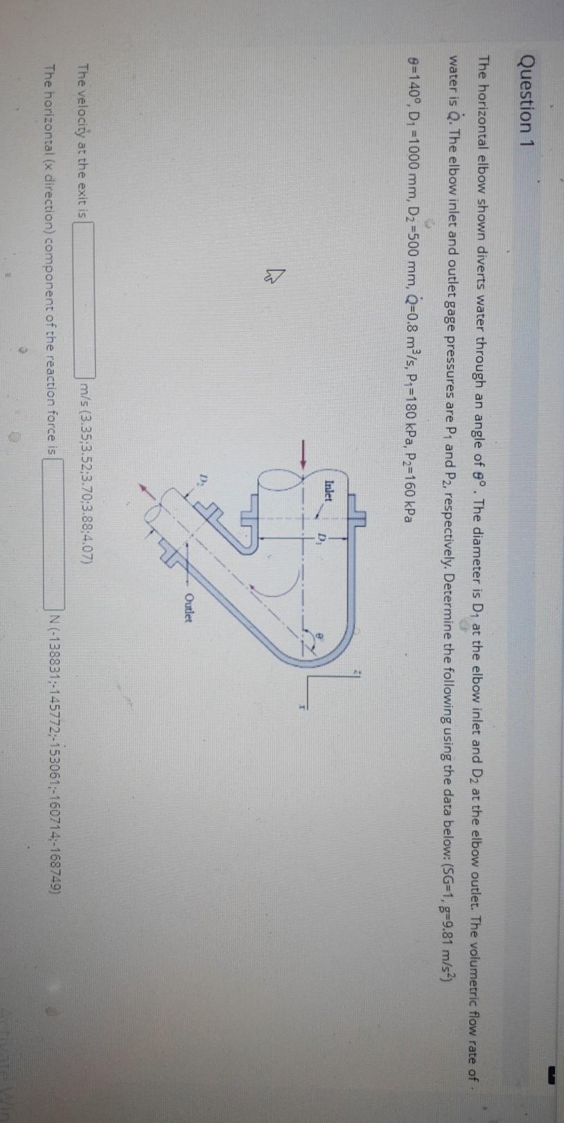 Solved Question 1 The Horizontal Elbow Shown Diverts Wate Chegg Com