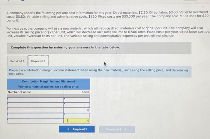 Solved A company reports the following per unit cost | Chegg.com