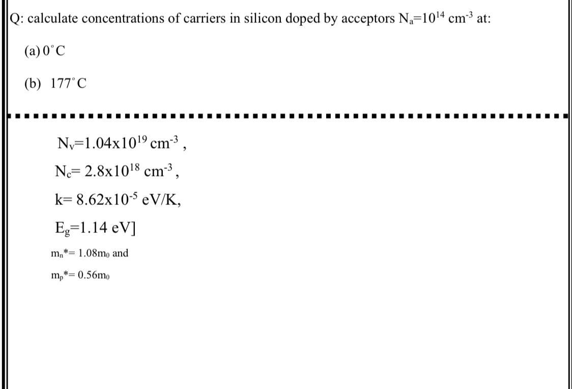 Solved Q: calculate concentrations of carriers in silicon | Chegg.com