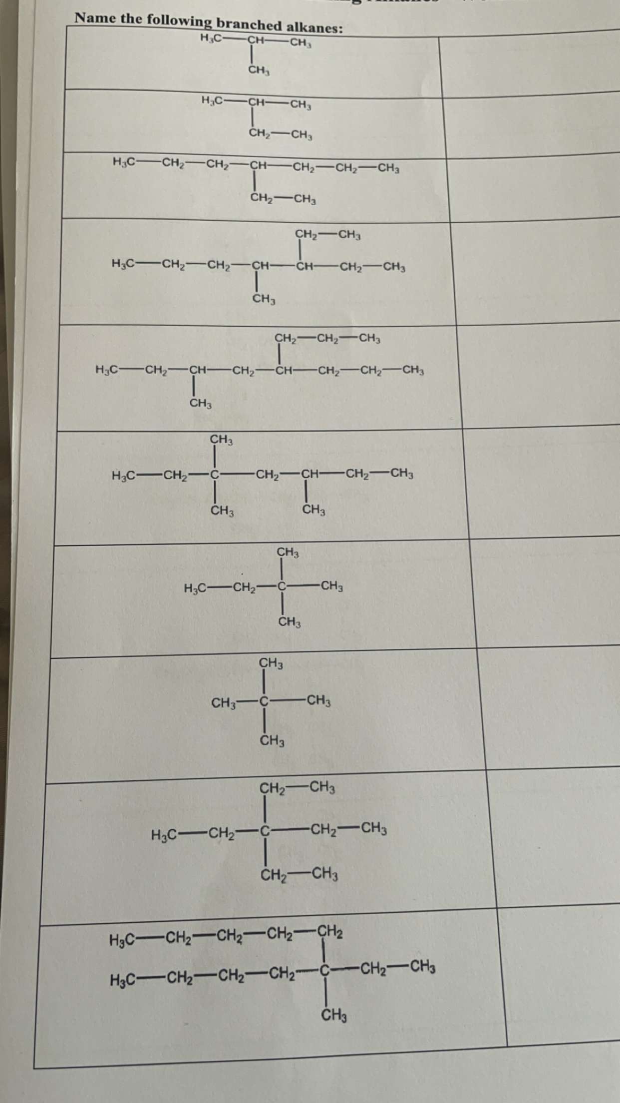 Solved Name the following branched alkanes: | Chegg.com