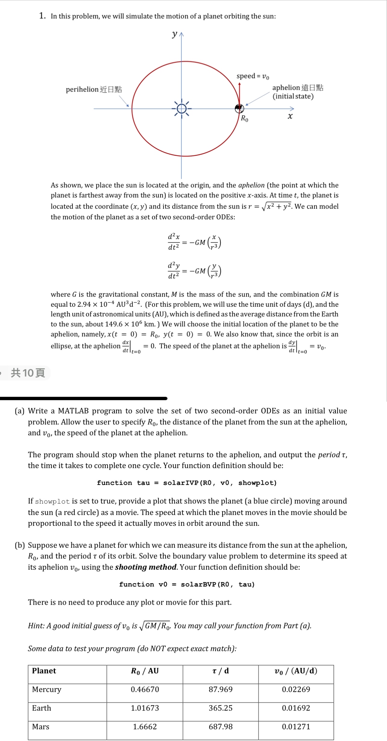 Solved In this problem, we will simulate the motion of a | Chegg.com