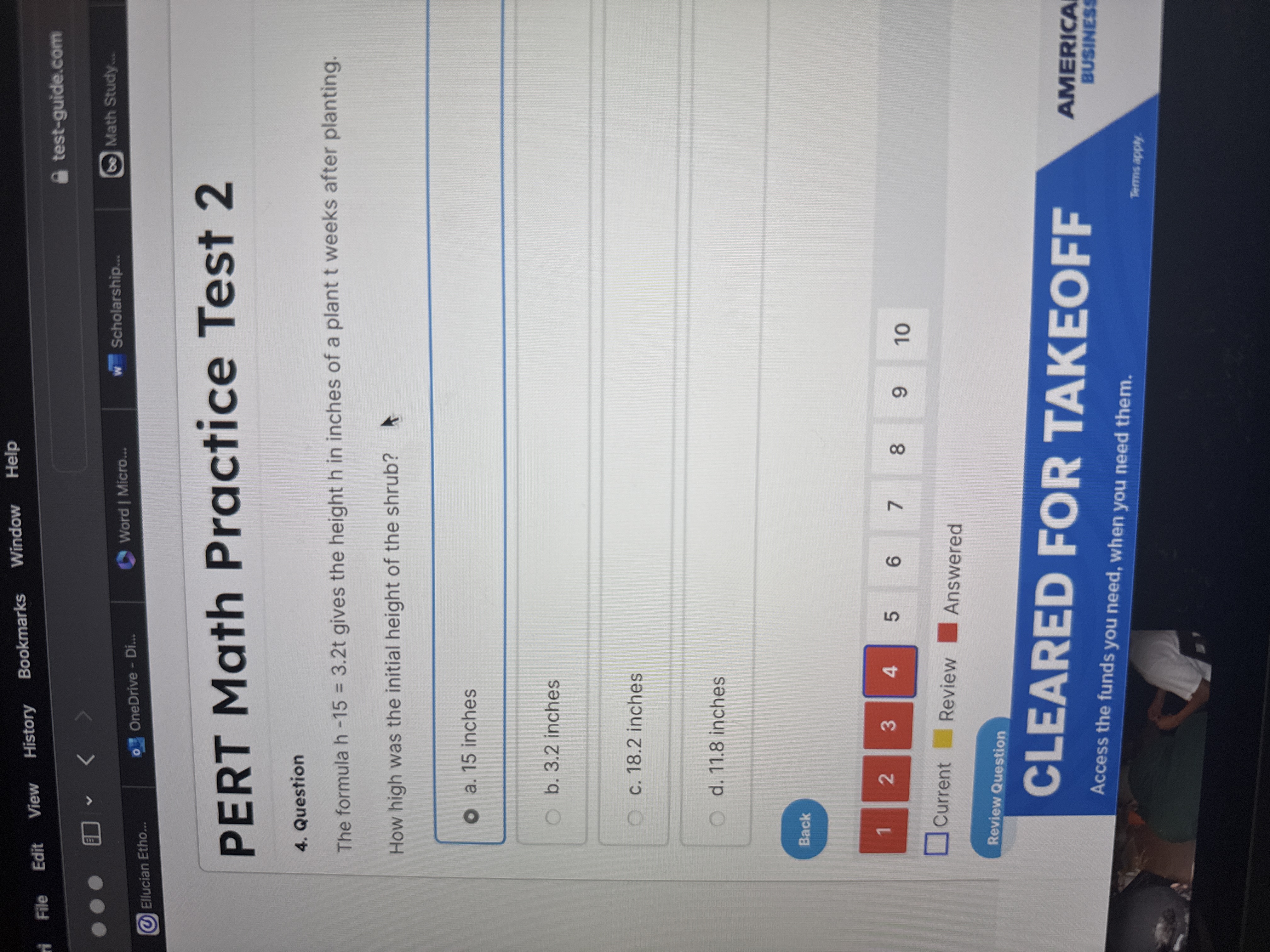 Solved PERT Math Practice Test 2 ﻿Question The formula | Chegg.com