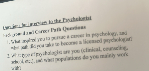 Solved Questions for interview to the PsychologistBackground | Chegg.com