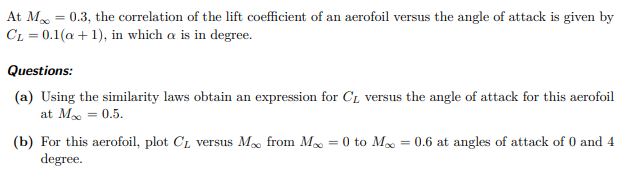 Solved At M∞=0.3, ﻿the correlation of the lift coefficient | Chegg.com