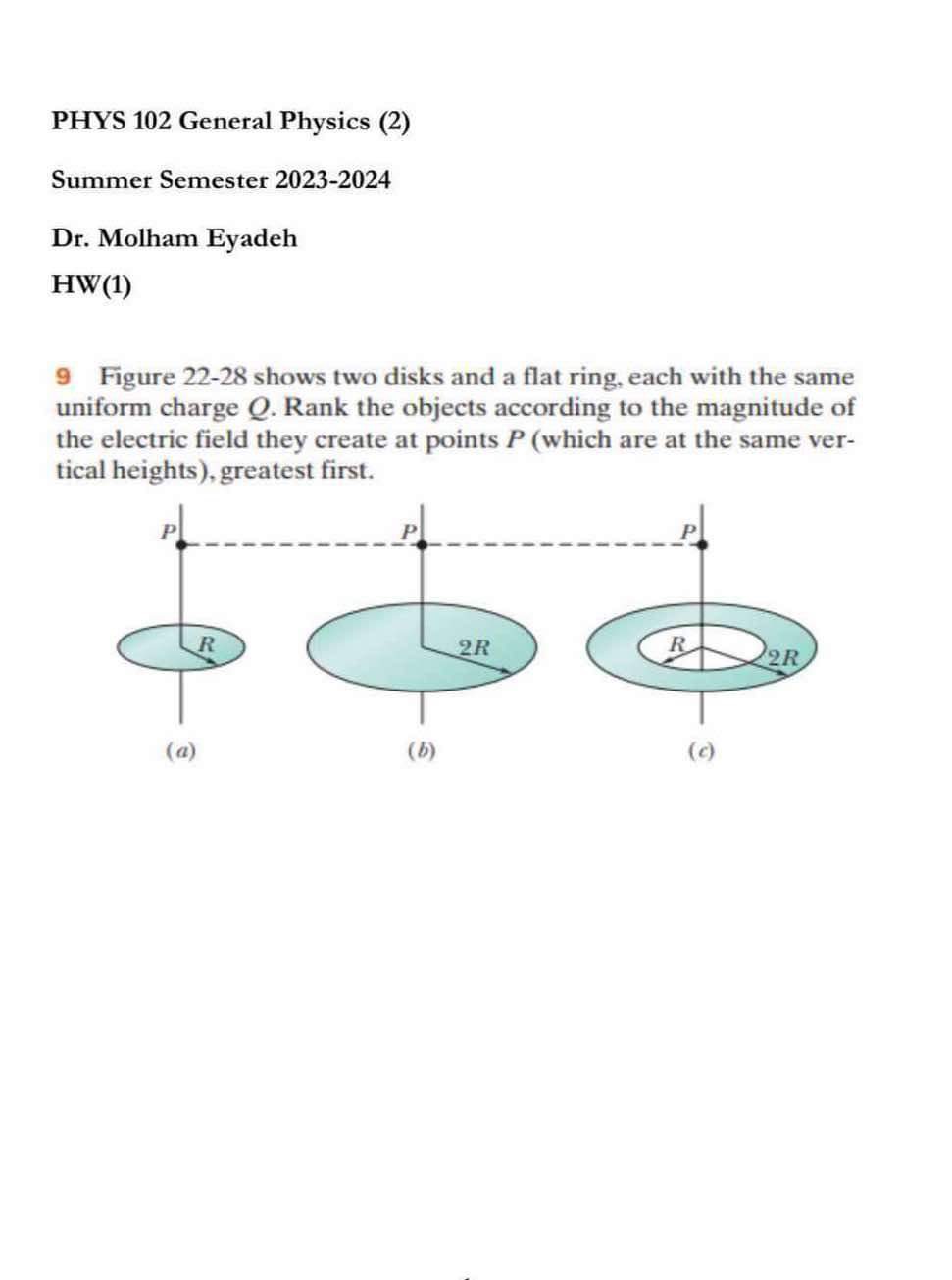 Solved PHYS 102 ﻿General Physics (2) ﻿Summer Semester | Chegg.com