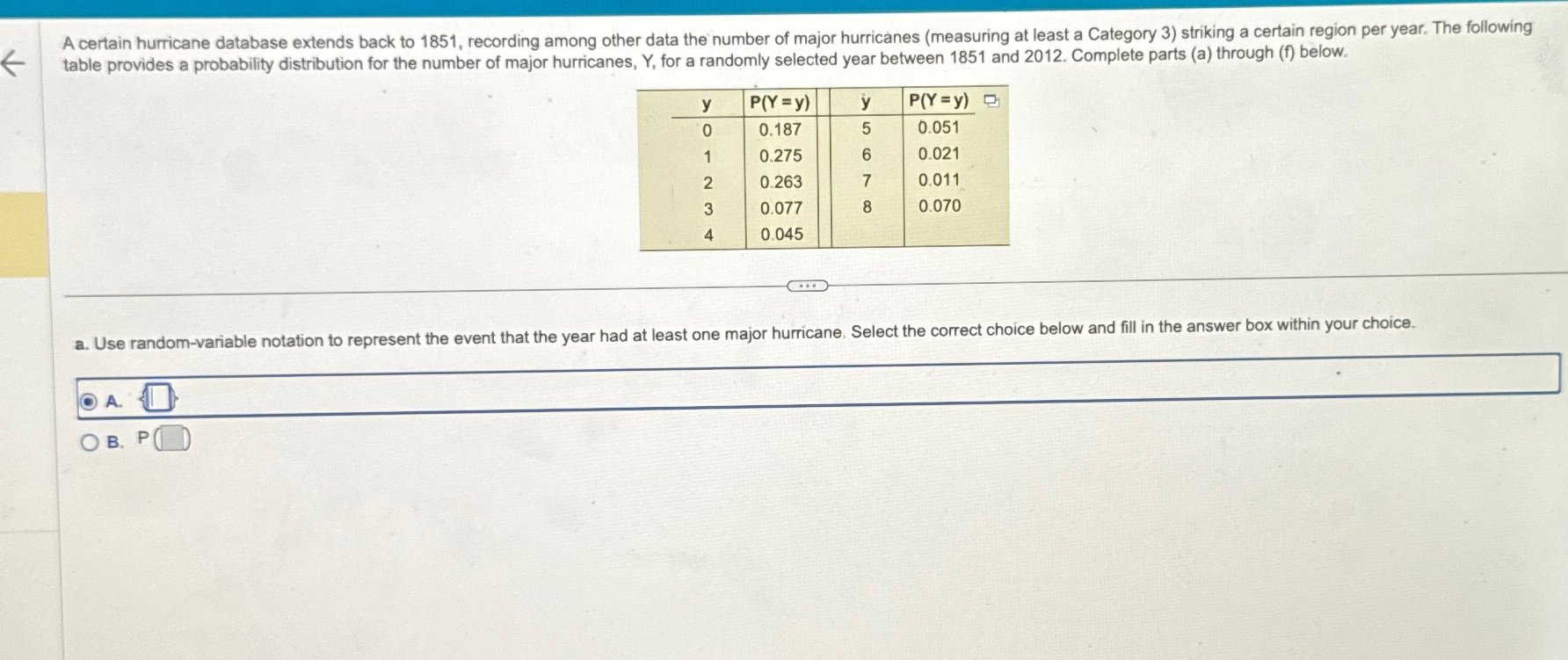 Solved A Certain Hurricane Database Extends Back To 1851, | Chegg.com