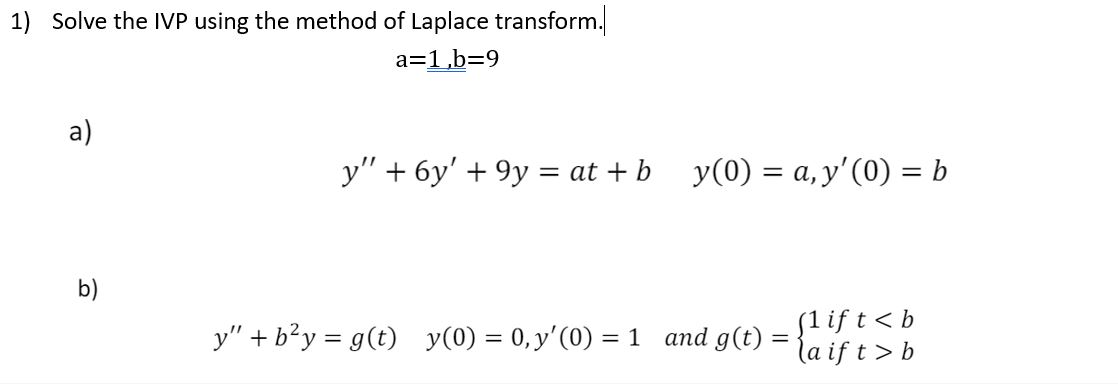 Solved Solve The Ivp Using The Method Of Laplace