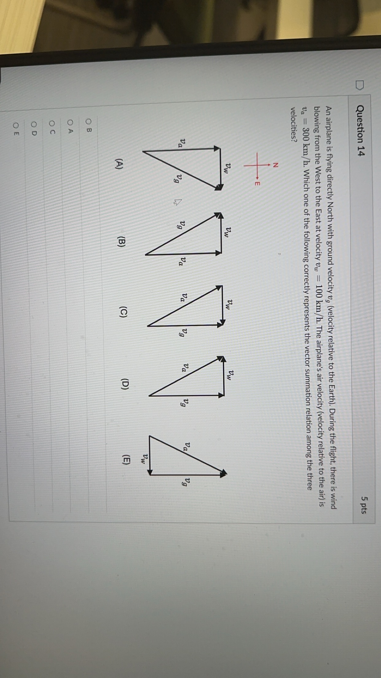 Solved Question 14 5 ﻿pts An airplane is flying directly | Chegg.com