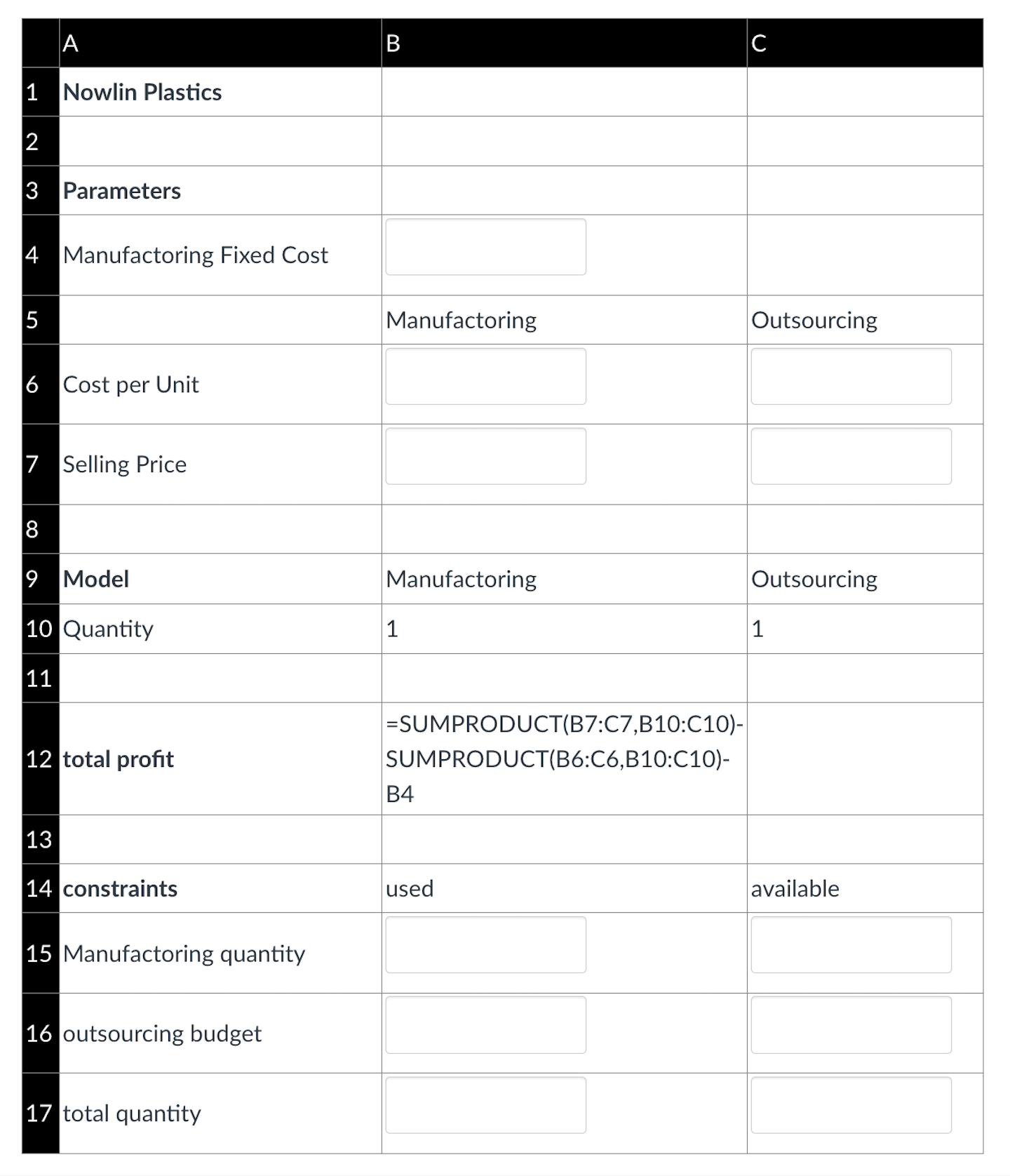 Solved Problem:Create a spreadsheet model based on the | Chegg.com