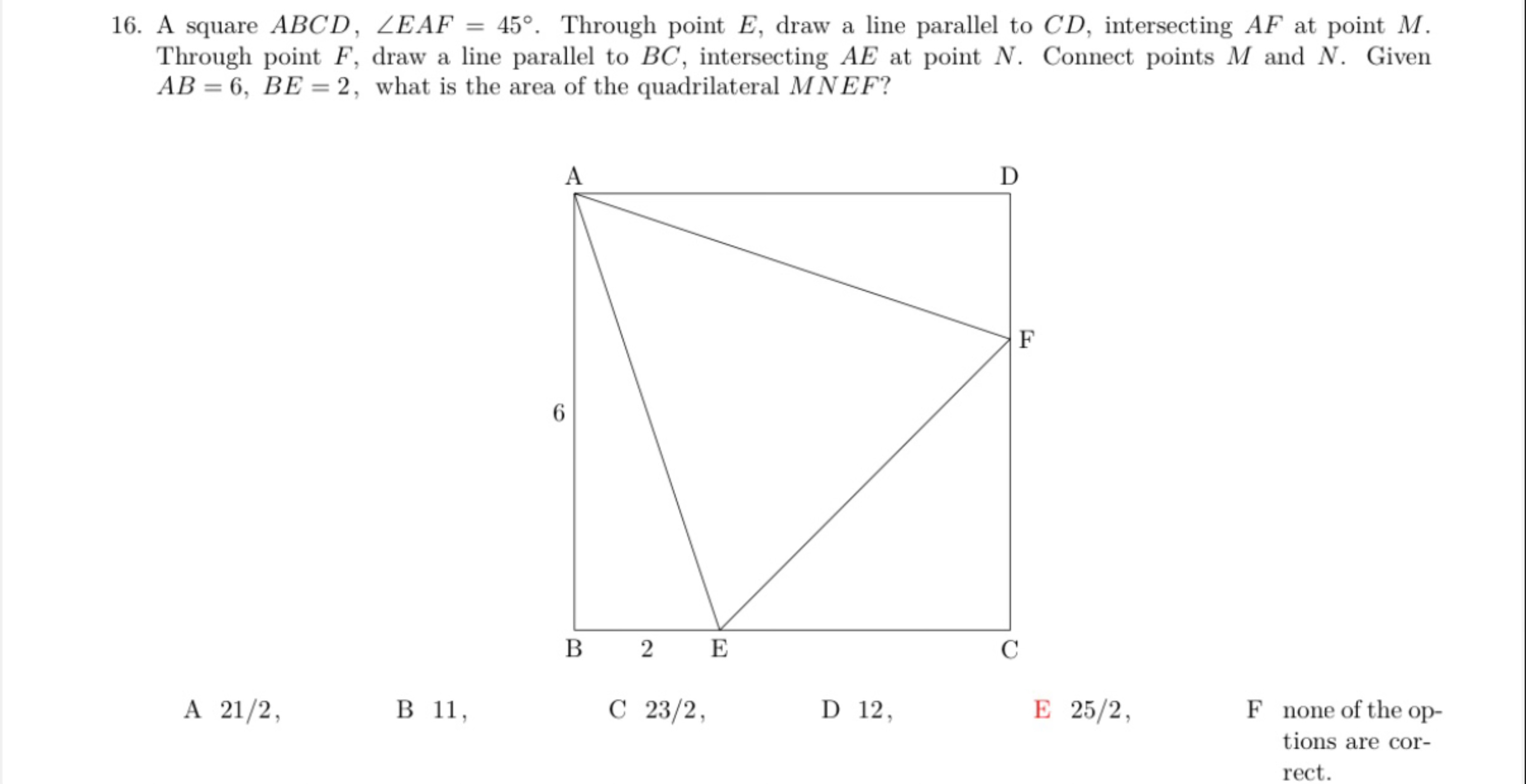 Solved A square ABCD, angle EAF=45°. ﻿Through point E, ﻿draw 