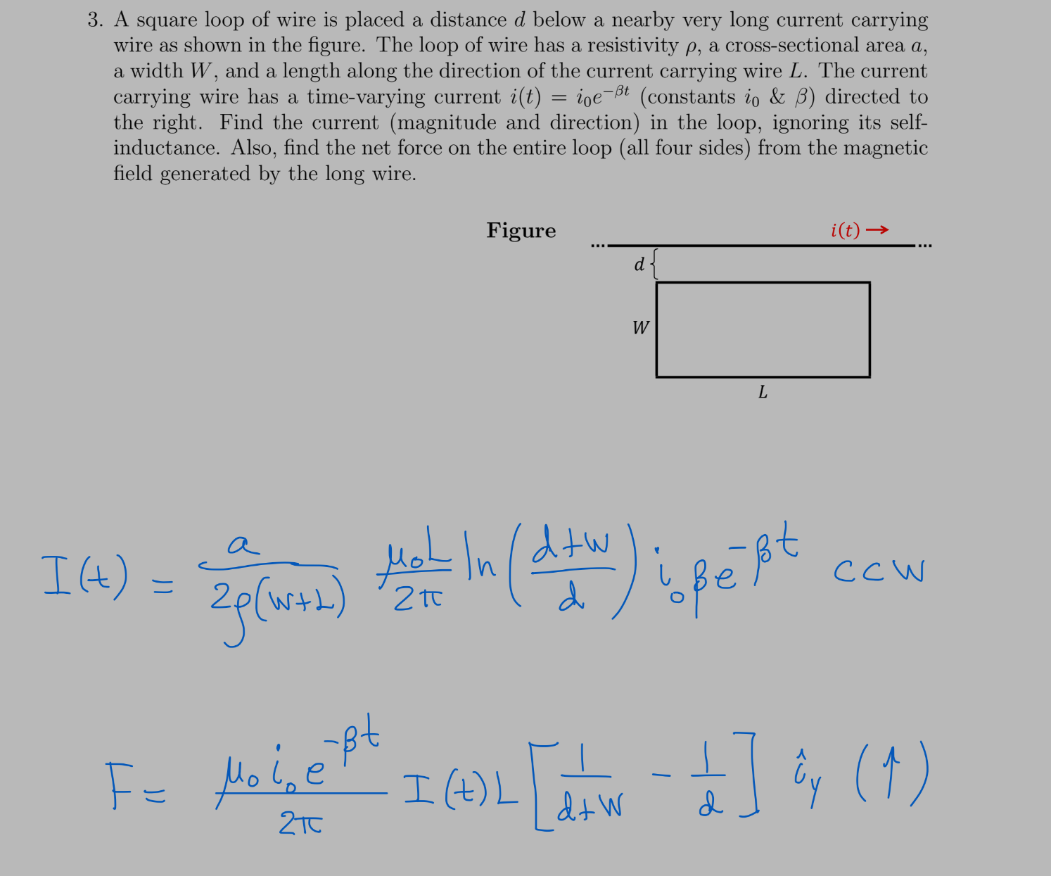 A square loop of wire is placed a distance d ﻿below a | Chegg.com