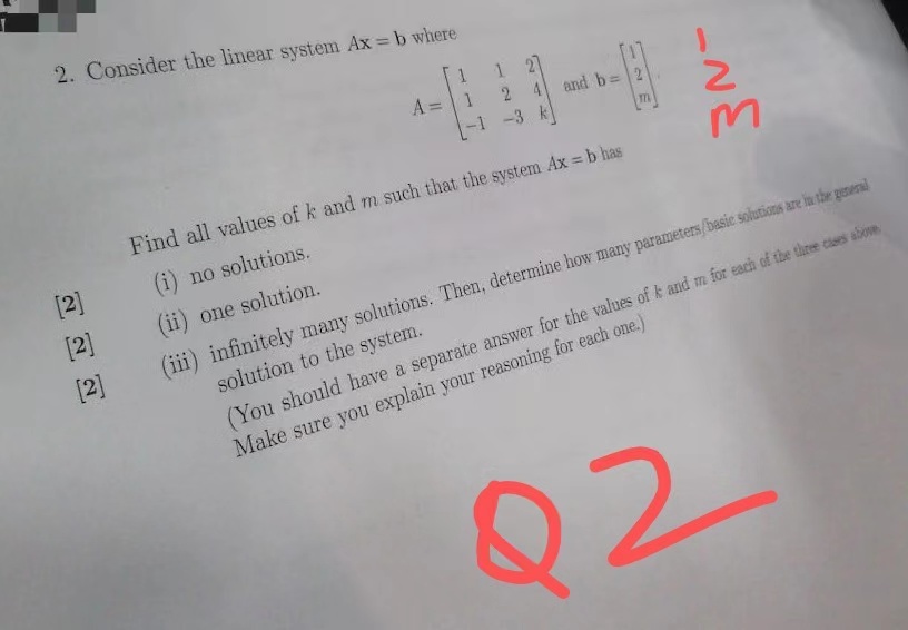 Solved Consider The Linear System Ax=b ﻿whereA=[112124-1-3k] | Chegg.com