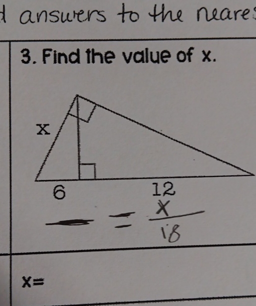 Solved answers to the neare3 . ﻿Find the value of x.x= | Chegg.com