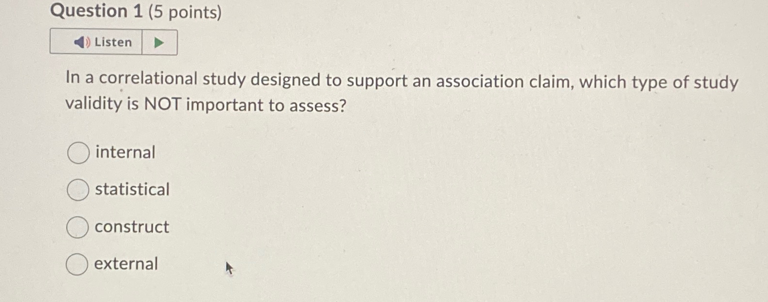 Solved Question 1 (5 ﻿points)ListenIn a correlational study | Chegg.com
