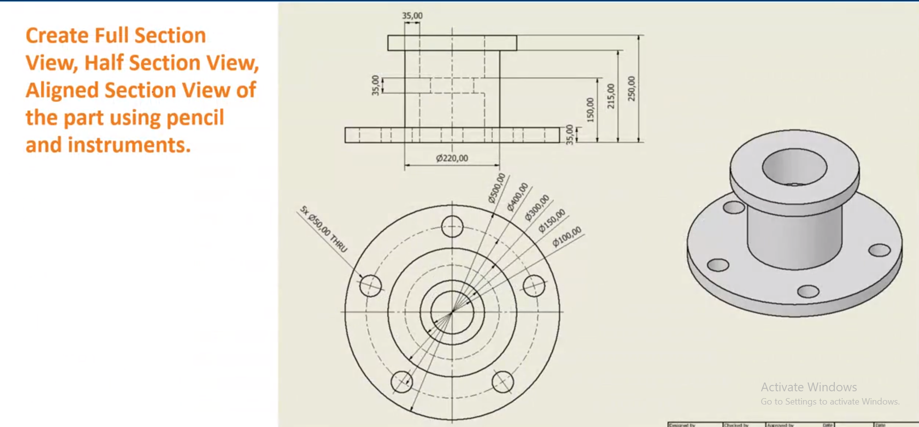 Solved Create Full Section View, Half Section View, Aligned | Chegg.com