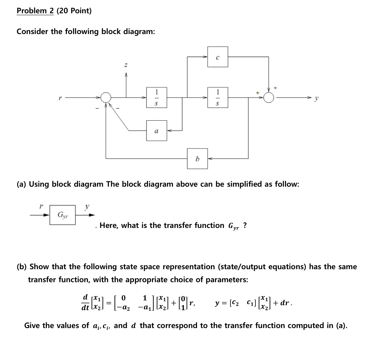 Solved Problem 2 (20 Point)Consider the following block | Chegg.com