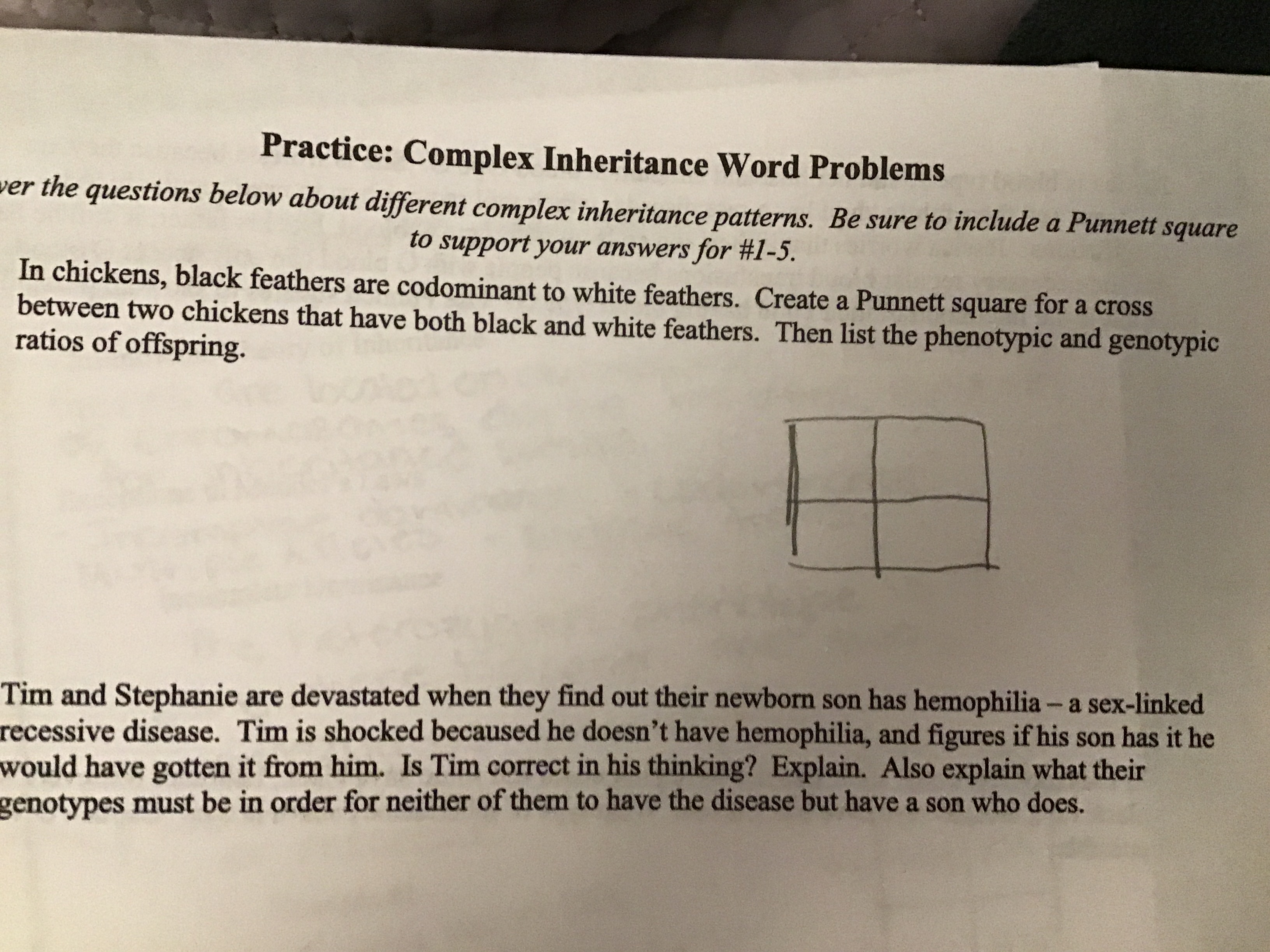 Solved Practice: Complex Inheritance Word Problems ver the | Chegg.com