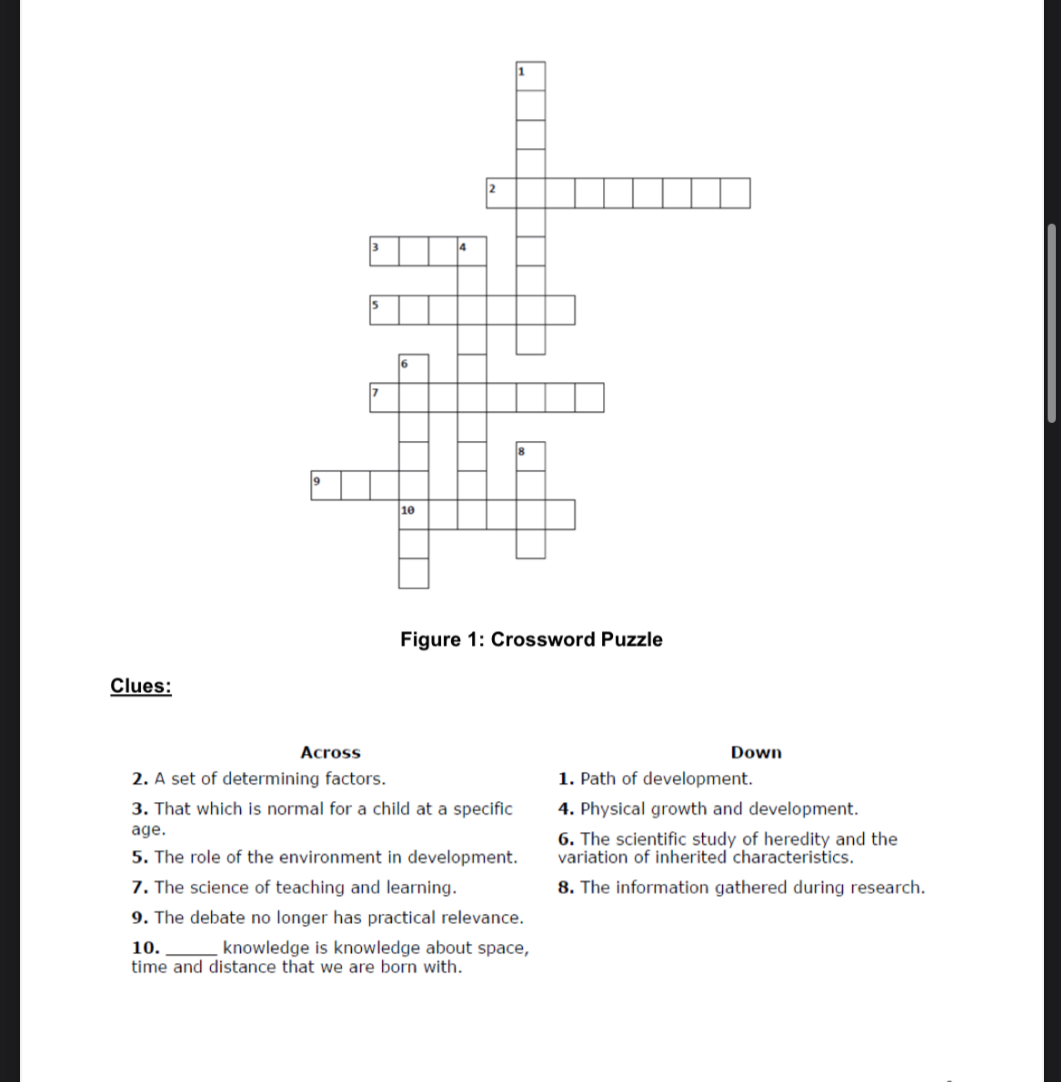 Solved Figure 1 Crossword Puzzle Clues Across A set of