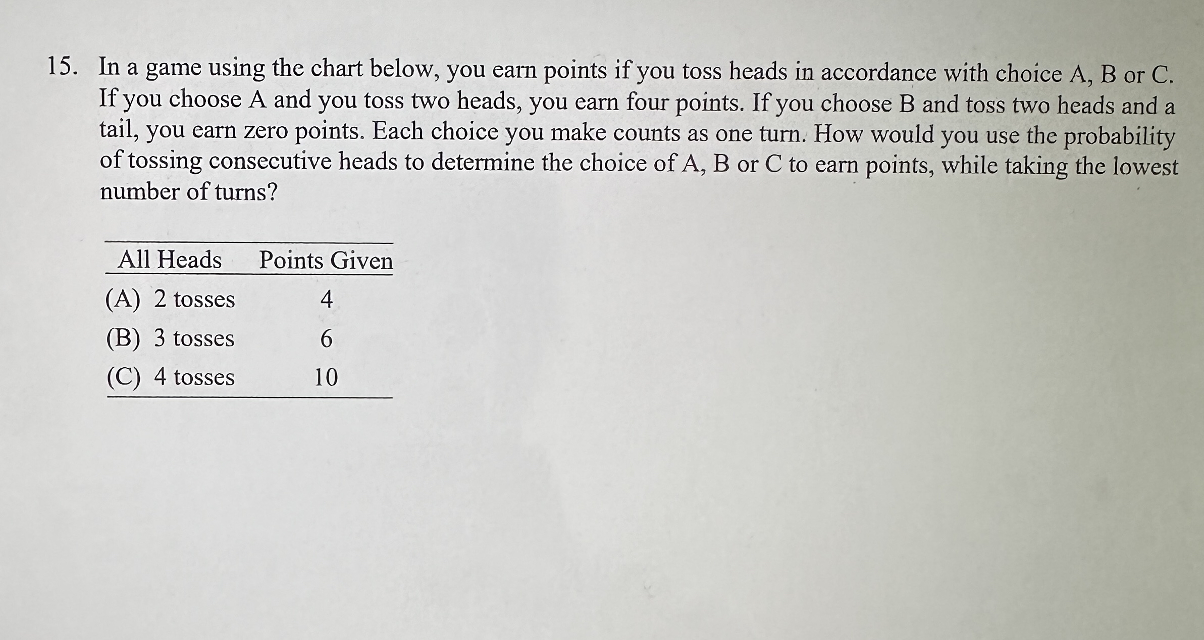 Solved In a game using the chart below, you earn points if | Chegg.com