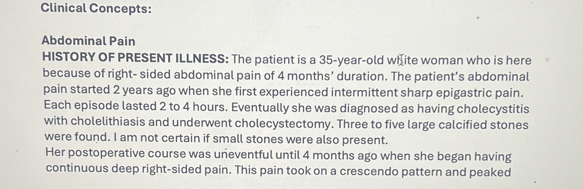 Solved Clinical Concepts:Abdominal PainHISTORY OF PRESENT | Chegg.com